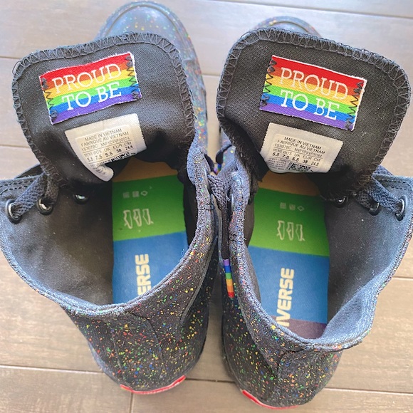 Limited Edition Unisex Pride Converse Hightop Black Paint Splatter Rainbow Soles - Picture 3 of 9